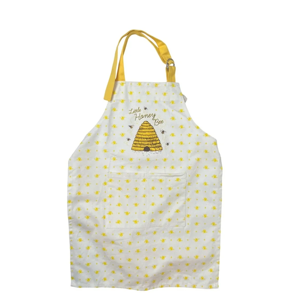 Sur La Table Kids Honey Bee Kitchen Apron White Yellow Cotton‎ Ages 3-10 NWT